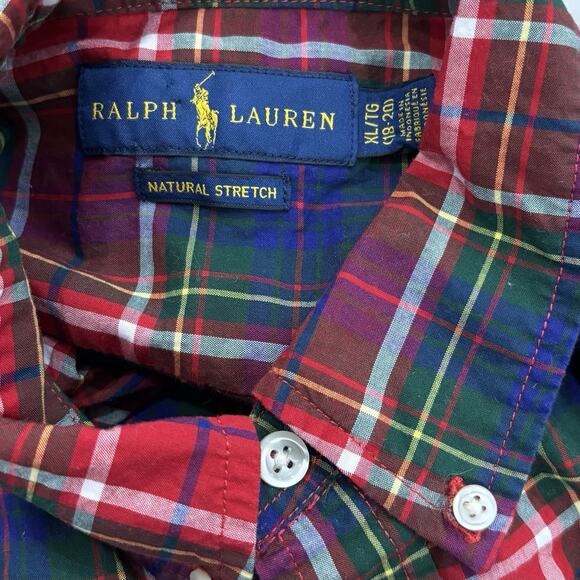 Polo Ralph Lauren Big Boys Size XL (18-20) Red Plaid Button Shirt Cotton Pony - Picture 4 of 7